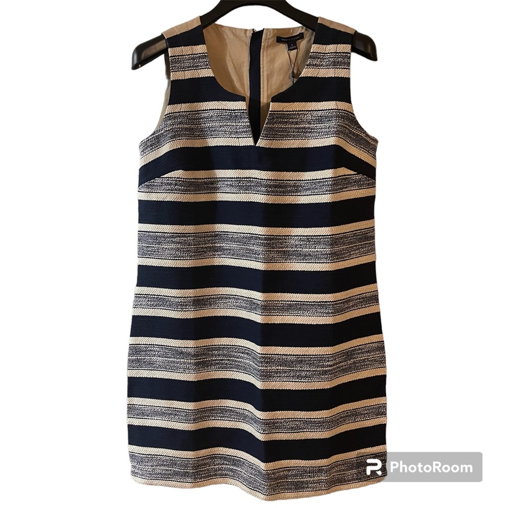 NWT Tommy Hilfiger Saharan Safari Dress Blue & Tan Striped Cotton/Linen Size 8